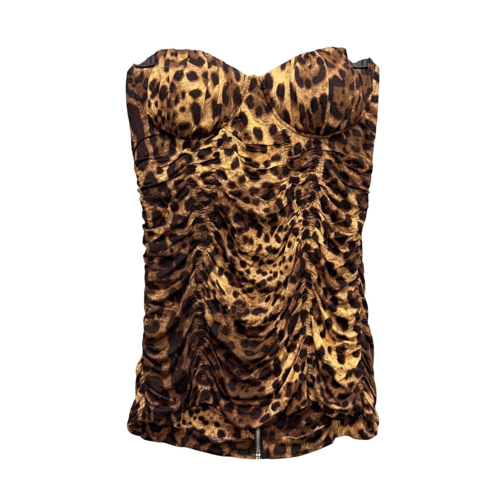 Venus Tube Top Women 4 Leopard Print Bustier Brown Ruched Y2K Clubwear Mob Wife